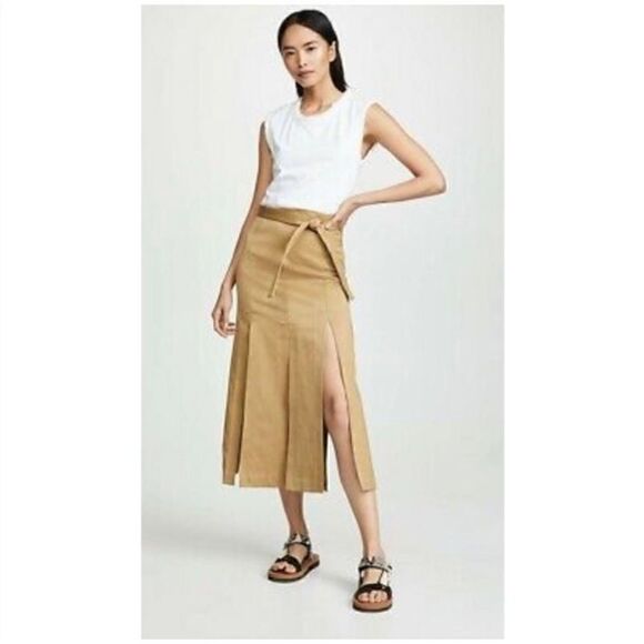 NEW 3.1 Phillip Lim Muscle Tee Combo Sateen Dress Size 0 White Olive Khaki - Picture 2 of 12